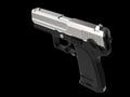 Small and compact modern handgun - chrome - top down view