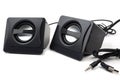 Small computer black speakers on white background Royalty Free Stock Photo