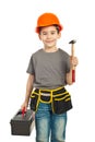Small constructor kid holding hammer Royalty Free Stock Photo
