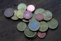 Small coppered euro cent coins, close-up Royalty Free Stock Photo