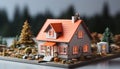 Small cottage built with wood, surrounded by snowy coniferous forest generated by AI Royalty Free Stock Photo