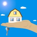 Small cottage in the hand with a key Royalty Free Stock Photo