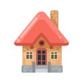 Small country house with orange walls and red roofs. Funny cartoon style. Country suburban village. Traditional simple Royalty Free Stock Photo