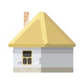 Small country house with orange walls and red roofs. Funny cartoon style. Country suburban village. Traditional simple