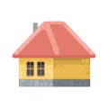 Small country house with orange walls and red roofs. Funny cartoon style. Country suburban village. Traditional simple Royalty Free Stock Photo