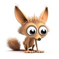 A small Coyote animal with big eyes sits on a white background