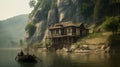 River house. AI Generated Royalty Free Stock Photo