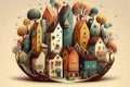 Small cozy fabulous town. Generative ai