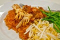 Small crabs deep fried with Thai pad-thai noodle stir-fried sweet & sour sauce with bean sprouts Royalty Free Stock Photo