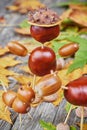 Small creatures made of chestnuts and acorns