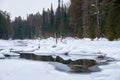 Small creek in Altai village Ust\'-Lebed\' in winter season Royalty Free Stock Photo