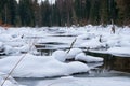 Small creek in Altai village Ust\'-Lebed\' in winter season Royalty Free Stock Photo