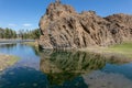 A small creek with crystal clear water in central Mongolia Royalty Free Stock Photo