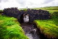 Small creek flowing under a stone bridge