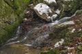 Small creek near Zlata Koruna village with green moss stone in winter cold day Royalty Free Stock Photo