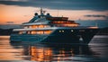 Small Cruise ship in the ocean at sunset Royalty Free Stock Photo