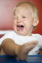 Small, crying and raging toddler having a temper tantrum