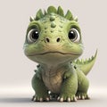 Small Curious Baby Dinosaur with Bright Green Scaly Skin Royalty Free Stock Photo