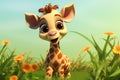 Small Cute baby giraffe. Generate Ai Royalty Free Stock Photo