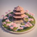 A small cute blossoming sakura bonsai tree, 3d isometric reference model, ai generated