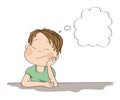 Small cute boy daydreaming, imagining something. Original hand drawn illustration with copy space for your text Royalty Free Stock Photo