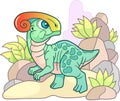 Small, cute dinosaur parasaurolophus, funny illustration