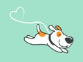 Cute dog running and jumping with leash in a heart shape line. cartoon hand drawn illustration for logos, pet walking Royalty Free Stock Photo