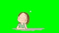 Small cute girl daydreaming, imagining something. Footage on chroma key green screen background.