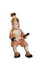 Small cute kid in amazing giraffe costume isolated on white Royalty Free Stock Photo