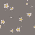Small cute knitted flowers vector seamless pattern on dark background. Background for textiles, cards, wallpapers Royalty Free Stock Photo