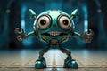 Small cute talented blue robot showing dance moves