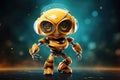 Small cute talented yellow robot showing dance moves