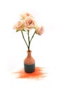 Small cute tiny vase with dry tea rose bouquet and hand painted watercolor blot spot isolated on white background. Good Royalty Free Stock Photo