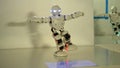 Small cyborg robots, humanoids with face and body dances to music
