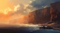 Impressionistic Oil Illustration Of Coastal Cliffs At Sunset Royalty Free Stock Photo