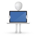 Small 3d man hands holding a laptop Royalty Free Stock Photo