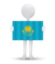 small 3d man holding a flag of Republic of Kazakhstan