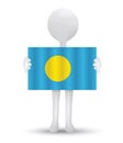 small 3d man holding a flag of Republic of Palau Royalty Free Stock Photo