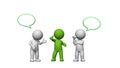 Small 3D people in discussion with speech bubbles Royalty Free Stock Photo