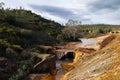 Small dam on a sulfur and iron polluted river Royalty Free Stock Photo