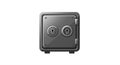 A small, dark gray safe with a square shape, featuring two keyholes centered on its Royalty Free Stock Photo