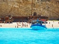 Small Day Cruise Boat at Navagio Beach, Zakynyhos, Greece