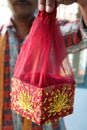 Small decorated red and yellow box in India