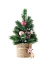 Small decorative Christmas tree with balls, artificial snow, cones and garland Royalty Free Stock Photo