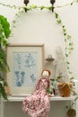 Small decorative vintage tree, doll and frame