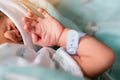 Small delicate little hand of newborn - close portrait Royalty Free Stock Photo