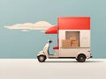 Small delivery scooter isolated against a neutral background, providing copy space for various design applications. Ideal for