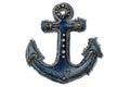 Small denim anchor with studs and embroidery, maritime patch on clean white background Royalty Free Stock Photo