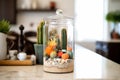 small desert terrarium with cacti and dry soil