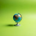 Small desktop globe on a light green background. The globe features colorful countries, highlighting Royalty Free Stock Photo